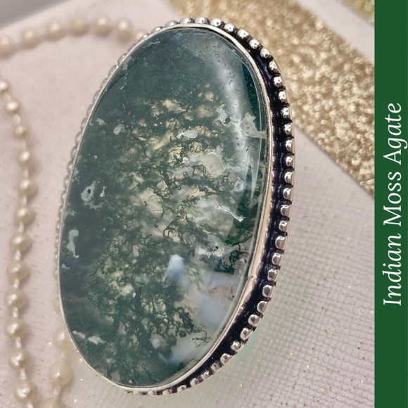 Indian Moss Agate Gemstone Huge Handmade Ring - Picture 3 of 7